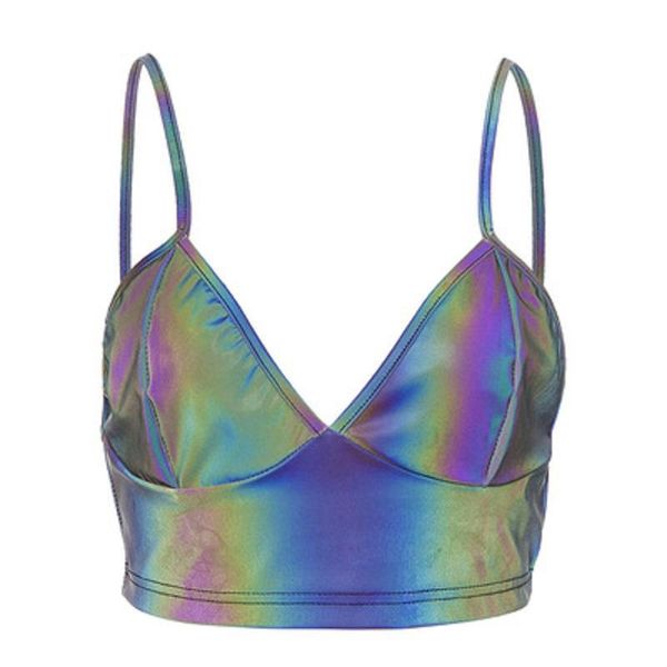 

women's tanks & camis women's tanks & camis women v neck holographic bralette crop strap reflective fashion summer 2021 sleeveless, White