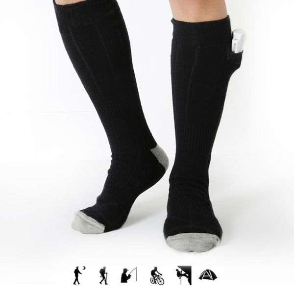 

sports socks heating rechargeable power bank electric wrapped warm winter outdoor thermal, Black