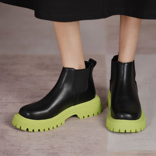 

boots woman boots chelsea winter green sole platform shoes ankle woman soles thick casual zapatos of mujer 9389n k2q3, Black