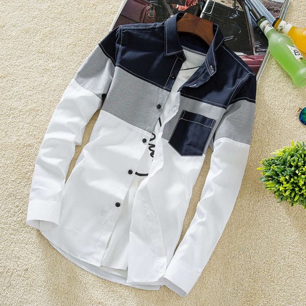 

men's casual shirts shirt spring denim long sleeve student korean slim handsome men's splicing thin casual inch fashion qwi1 eo6e, White;black