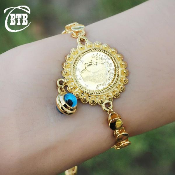 

charm bracelets islamic muslim demon lucky eye oman round gold coin lady bracelet wedding couple luxury jewelry holiday gift, Golden;silver