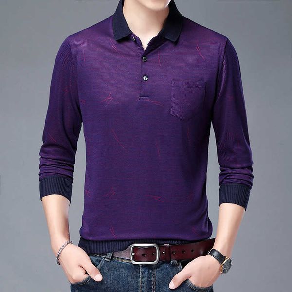 

2021 long sleeve t-shirt lapel middle-aged busins leisure dad autumn men's polo shirt trend, White;black