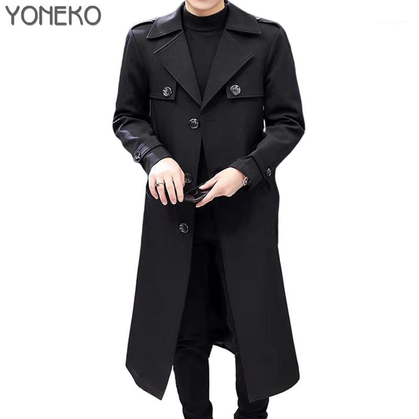 

trench coat mens overcoat casual slim fit windbreak plus size solid long men fashion spring jacket homme yk7102 men's coats, Tan;black