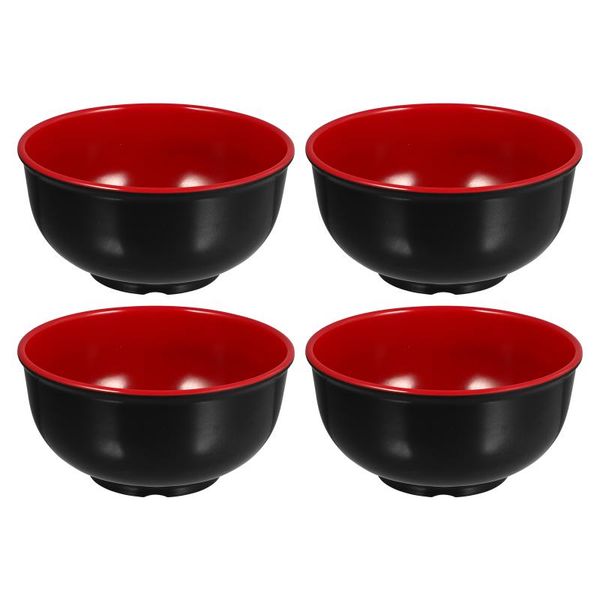 

bowls 4pcs practical rice melamine soup ramen storage (black red)