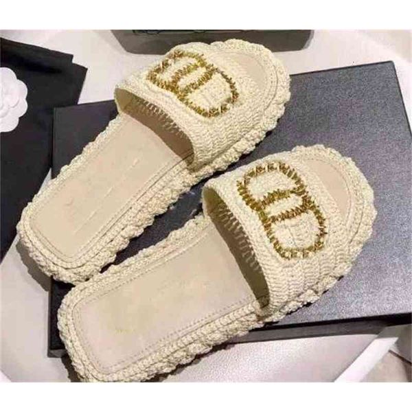 

slippers fashion luxury women shoes brand weaving femmes sandals designer raffia leather summer beach sandalias flip flops wy89, Black