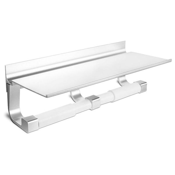 

toilet paper holder,wall mounted double rolls roll holder with shelf for toilet,bathroom - space aluminum holders