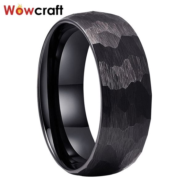 6mm 8mm martelado preto / rosa / ouro / tungstênio anéis de carboneto para homens mulheres anel de casamento cinco estilos escovado acabamento conforto 211217