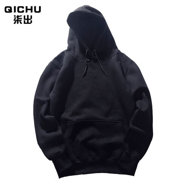 

qichu garment making new pullover men's sports large size sweater terry hooded sweater casual hoodie, Black