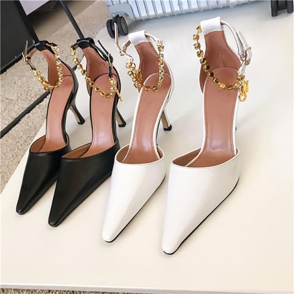 

sandals 2021 spring women fashion summer party pointed toe pearl ankle strap thin high heels black/white shoes size 39