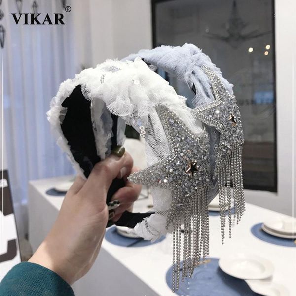 

star tassel wide side hair accessories for women fashion lace mesh gauze hairbands girls cross knotted hoop headband1