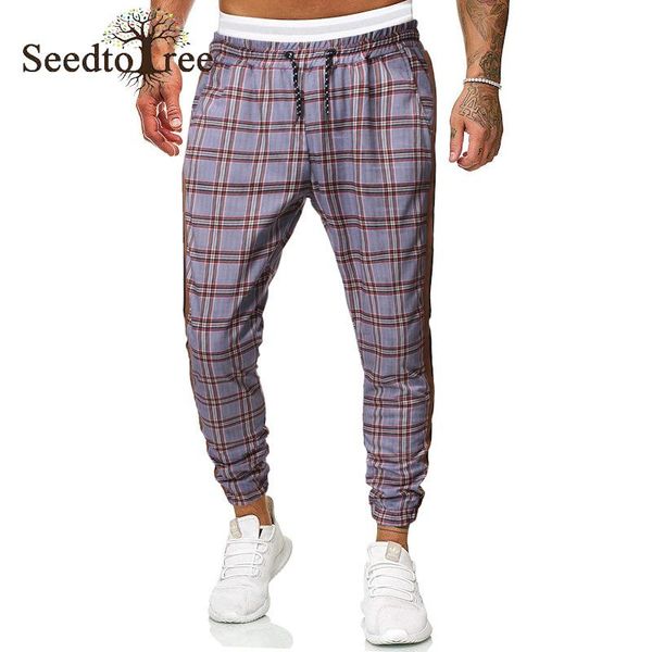 

spring and autumn men's sweatpants mid waist feet simple check casual pants, Black