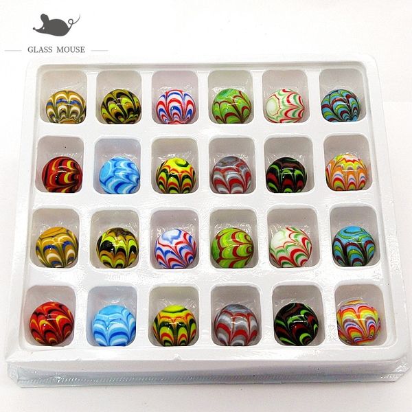 16mm Runde Feder Design Handgemachte Glas Murmeln Ball Charms Home Decor Zubehör Vase Gefüllt Spiel Spielzeug Für Kinder Kinder 24PCS 210318