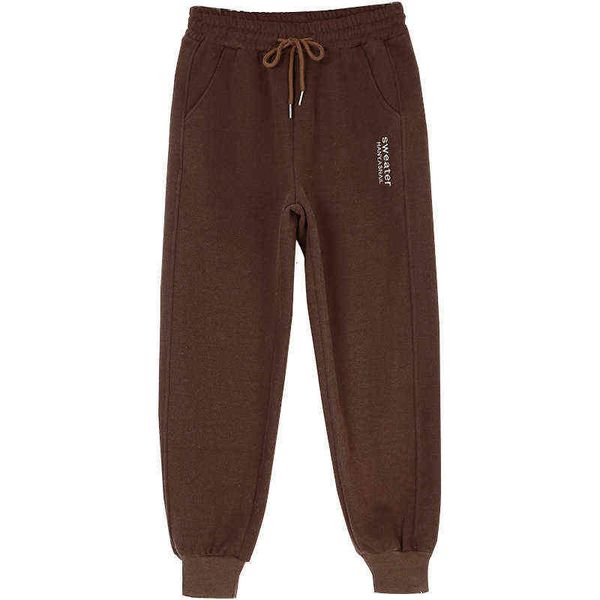 

elastic waist embroidered plush casual pants women's 2021 winter sports toe guard pt3165 thick, Black;white