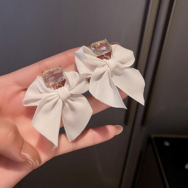 

dangle & chandelier korean rhinestone gauze bowknot earrings women 2021 trendy simplicity retro jewelry female sweet elegant drop earring, Silver