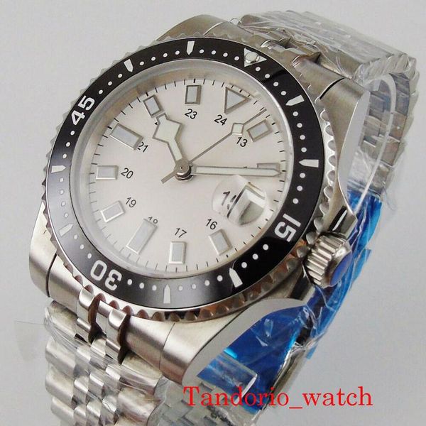 

wristwatches 40mm automatic men's watch miyota8215 mingzhu2813 movement snowflake hands cyclops sapphire glass auto date jubilee bracel, Slivery;brown