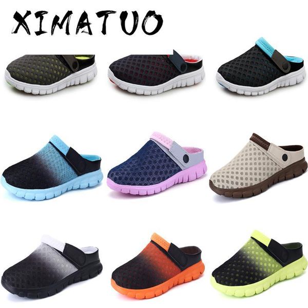 

sandals summer men colorful couples beach shoes breathable comfort mesh thick bottom slippers man baotou hole large 35-46, Black