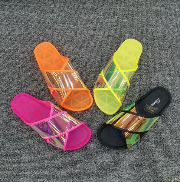 

crystal women slippers flat casual ladies jelly shoes rhinestone transparent slides open toe beach summer female footwear, Black