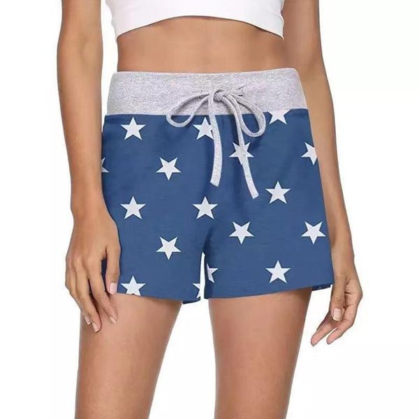 

women's shorts women summer casual loose wide leg elastic waist vintage plus size harajuku start print drawstring fashion streetwear, White;black