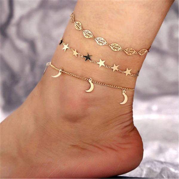 

simple moon star anklet shell adjustable retro charm bohemian chain fashion glamorous jewelry metal gift accessories anklets, Red;blue