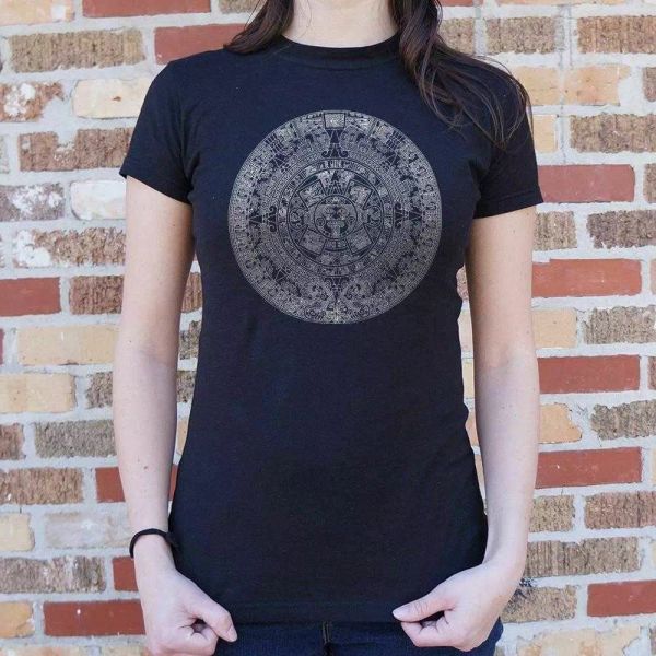 

aztec calendar women's short sleeve graphic tee, White;black