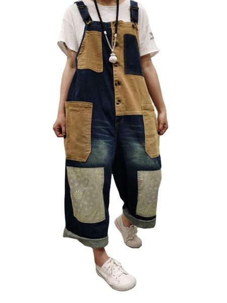 

women's jumpsuits & rompers plus size cargo jean suspenders cowboy wide leg long pants baggy outdoors denim japanese hiphop pocket over, Black;white