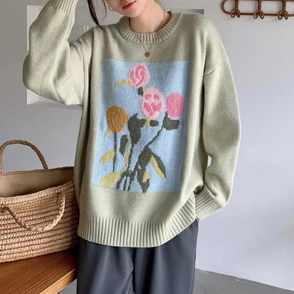 

women's sweaters 2021 women autumn winter knitted elegant floral warm fashionable oversized vintage lady, White;black