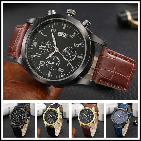 

wristwatches decor small dials calendar display quartz watch men pu leather watchband casual fashion men's wristwatch student gift cloc, Slivery;brown