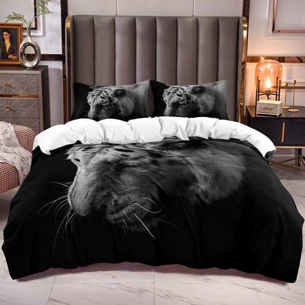 

bedding sets comforter cover with white tiger print animal theme duvet reverse microfiber soft quilt