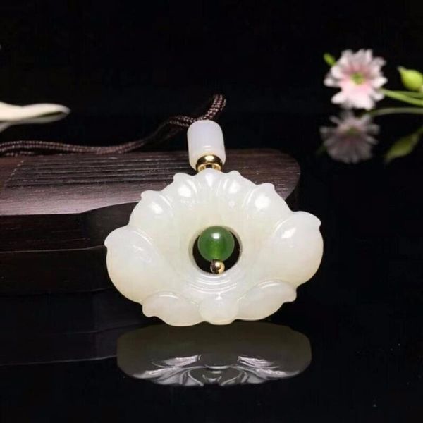 

hetian jade sheep white lotus carving piece ladies pendanth12# lockets, Silver