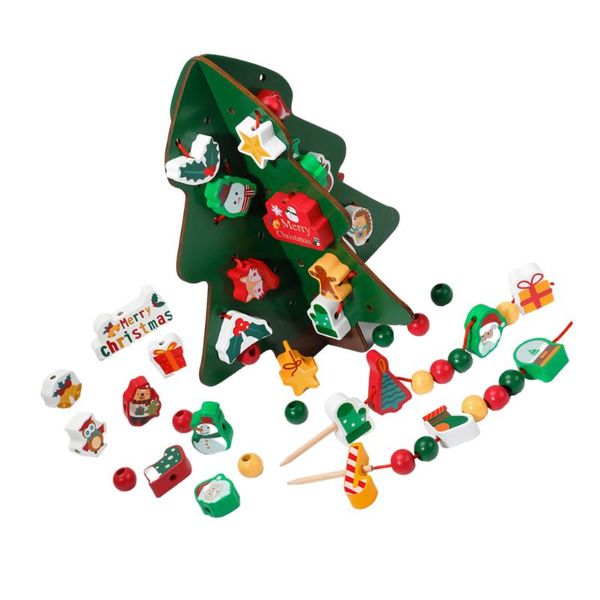 Collane con ciondolo 1 set di ornamenti natalizi con perline, giocattoli in legno, regali fai da te per bambini