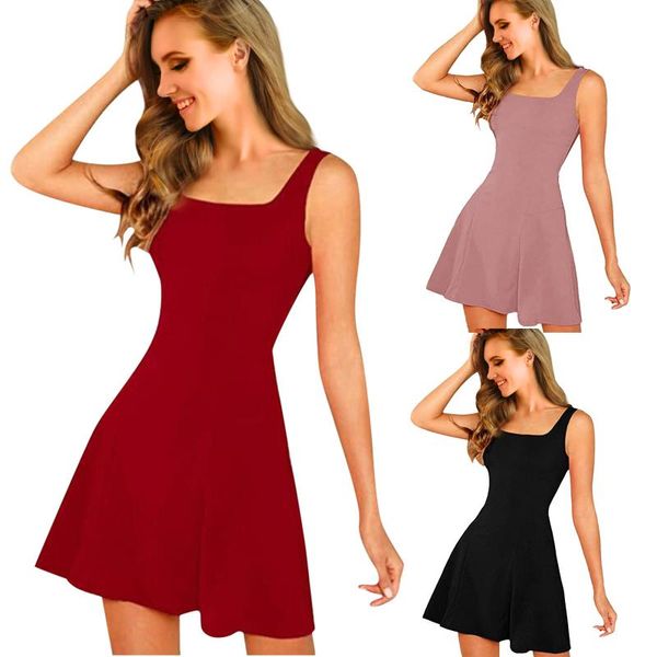 

women's swimwear fashion dresses sling solid color casual sleeveless suspender a-line dress 2021 ladies', White;black