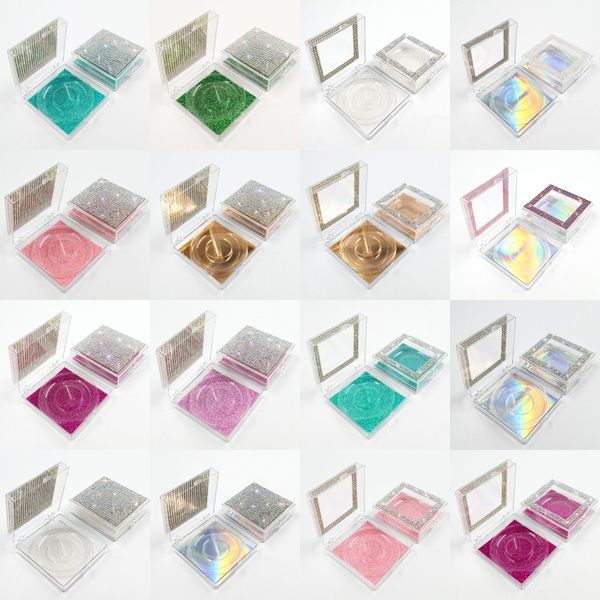 Nerz-Wimpern-Diamant-Paketboxen, quadratisch, leer, transparent, Wimpernbehälter mit glitzernder Innenkarte