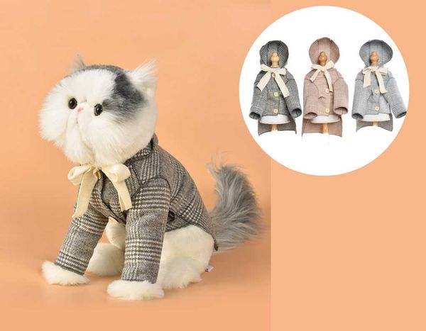 

dog clothing autumn winter plush thousand bird cashmere bow coat small and medium cat costumes