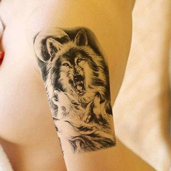 

tattoo patch waterproof men and women lasting flower arm simulation half dark tattoo calf wolf head domineering
