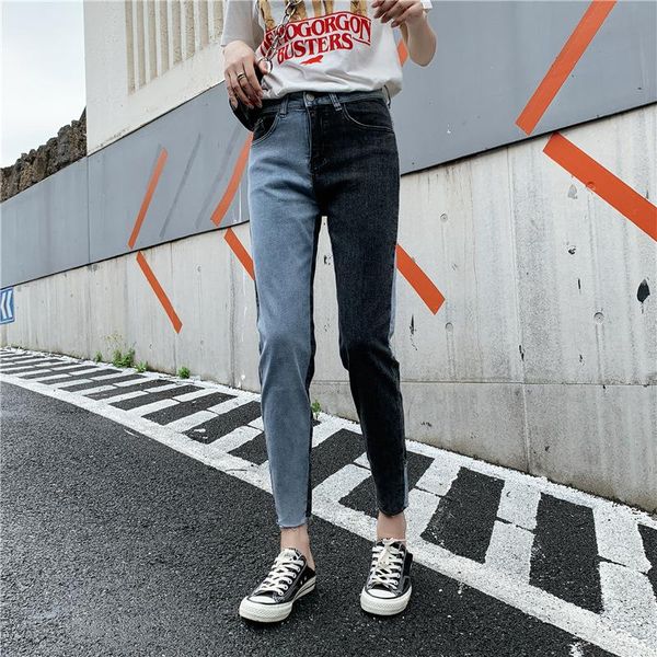 

women's jeans spring fall loose daddy pants high waist hit color denim trousers students harem, Blue