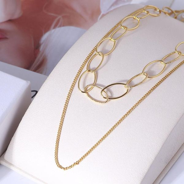 

chains simple stitching ring two-piece buckle female nude chain necklace, Silver