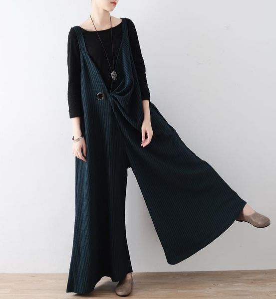 

women loose spring striped jumpsuit ladies plus size stripe wide leg trousers pants overalls female rompers women's jumpsuits, Black;white
