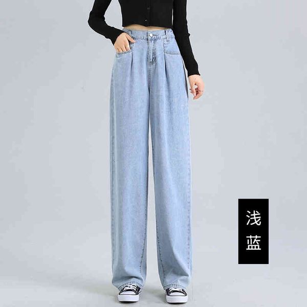 

jean spring and autumn retro style high waist wide leg women street slim straight jeans ladies plus size, Blue