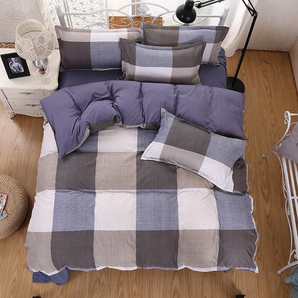 

3/4pcs fashion simple style bedding set plaid stripe duvet cover bed sheet linens home textile twin full  king size sets