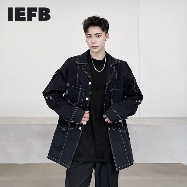 

men's jackets iefb spring open line decorative waist drawcord pocket korean medium long coat for male causal 2021 9y4741, Black;brown