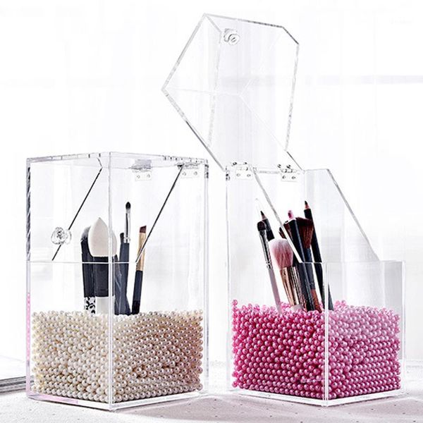 

arrival plastic makeup brush holder dustproof storage box organizer rangement pencil lipstick organizer1