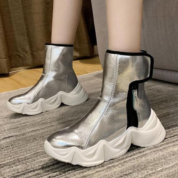 

boots snow 2021 women's shoes winter thick sole plaform ankle thicken plush warm cotton sizd zip silver, Black