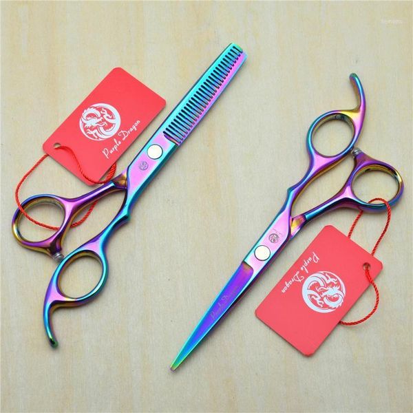 

6'' 17.5cm purple dragon jp 440c multicolor professional human hair scissors hairdressing cutting shears thinning z10051