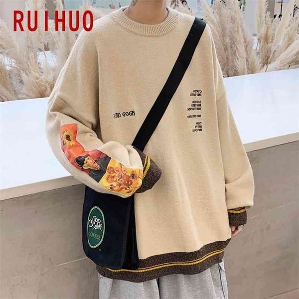 

ruihuo knitted winter sweater men clothing harajuku s pullover fashion s clothes -3xl 210813, White;black