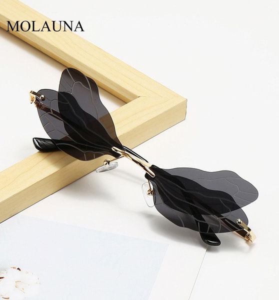 

fashion rimless sunglasses women vintage dragonfly steampunk men frameless gradient clear lens trending glasses, White;black