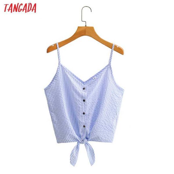 

tangada women blue striped print tank bow sleeveless backless female summer cool sy223 210609, White