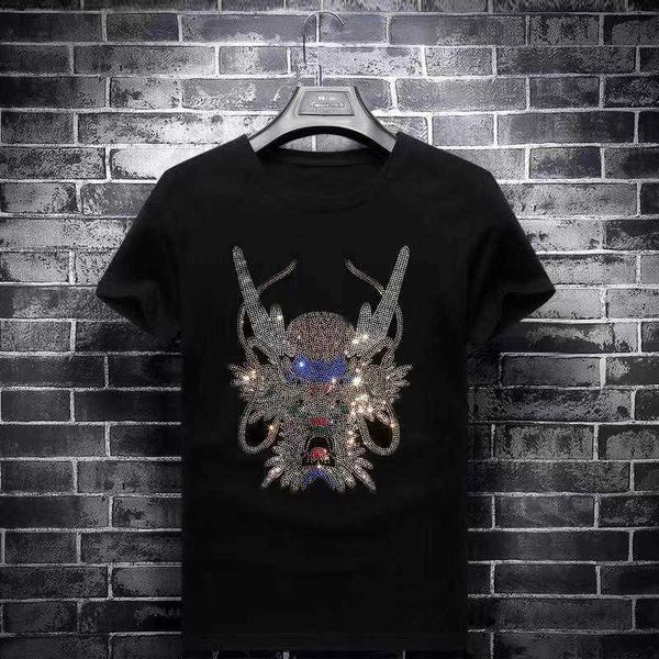 

fashion t shirt 2021 summer men's drill short sleeve round neck social lad big size base shirt trend 32, White;black