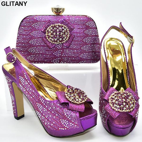 

dcorated with rhinestone african party shoes italian matching shoe and bag set for wedding bags 2021 dress, Black