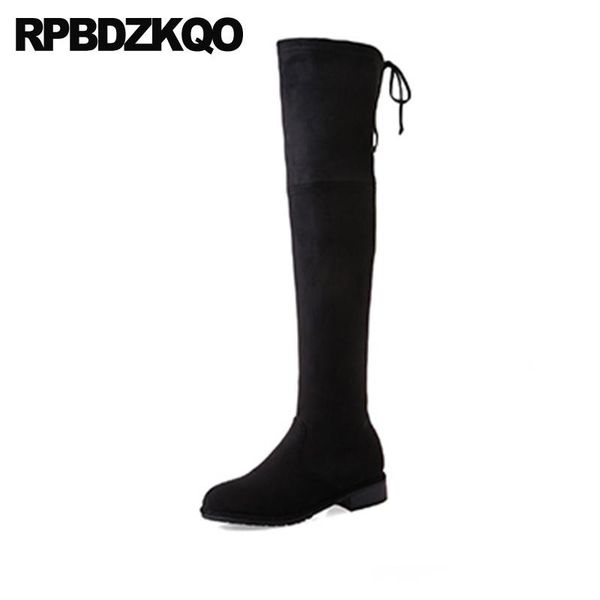 

boots over the knee fashion shoes round toe 2021 chunky high heel long suede slim thigh women gray lace up autumn black thick