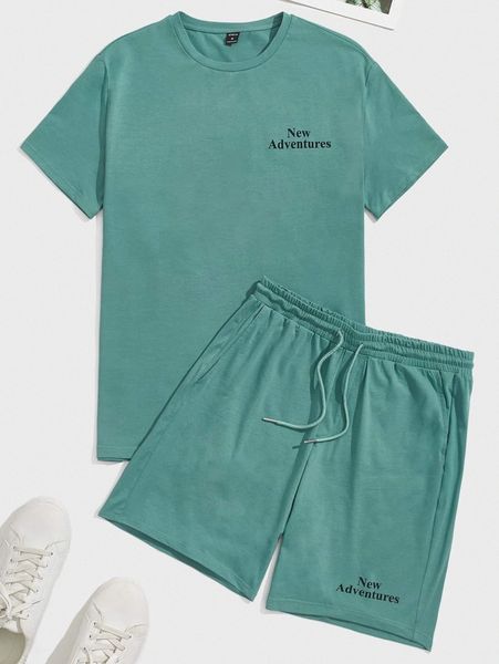 

men letter graphic & shorts v3qq#, Gray